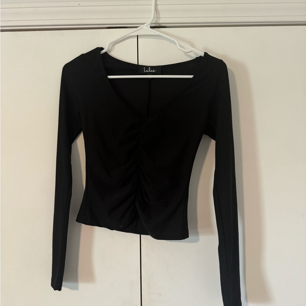 Lulu's Black Ruched Long Sleeve Top